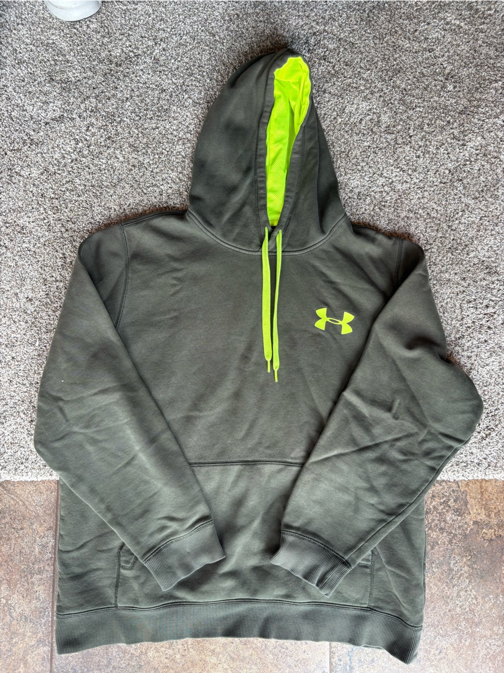 Under Armour Olive Green Hoodie with Neon Lime Interior
